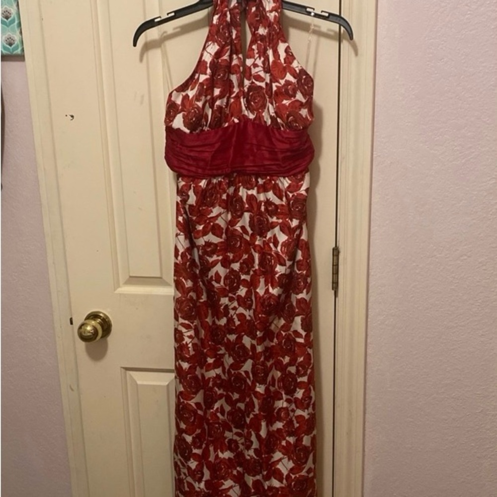 Elegant Red Floral Halter Prom Dress